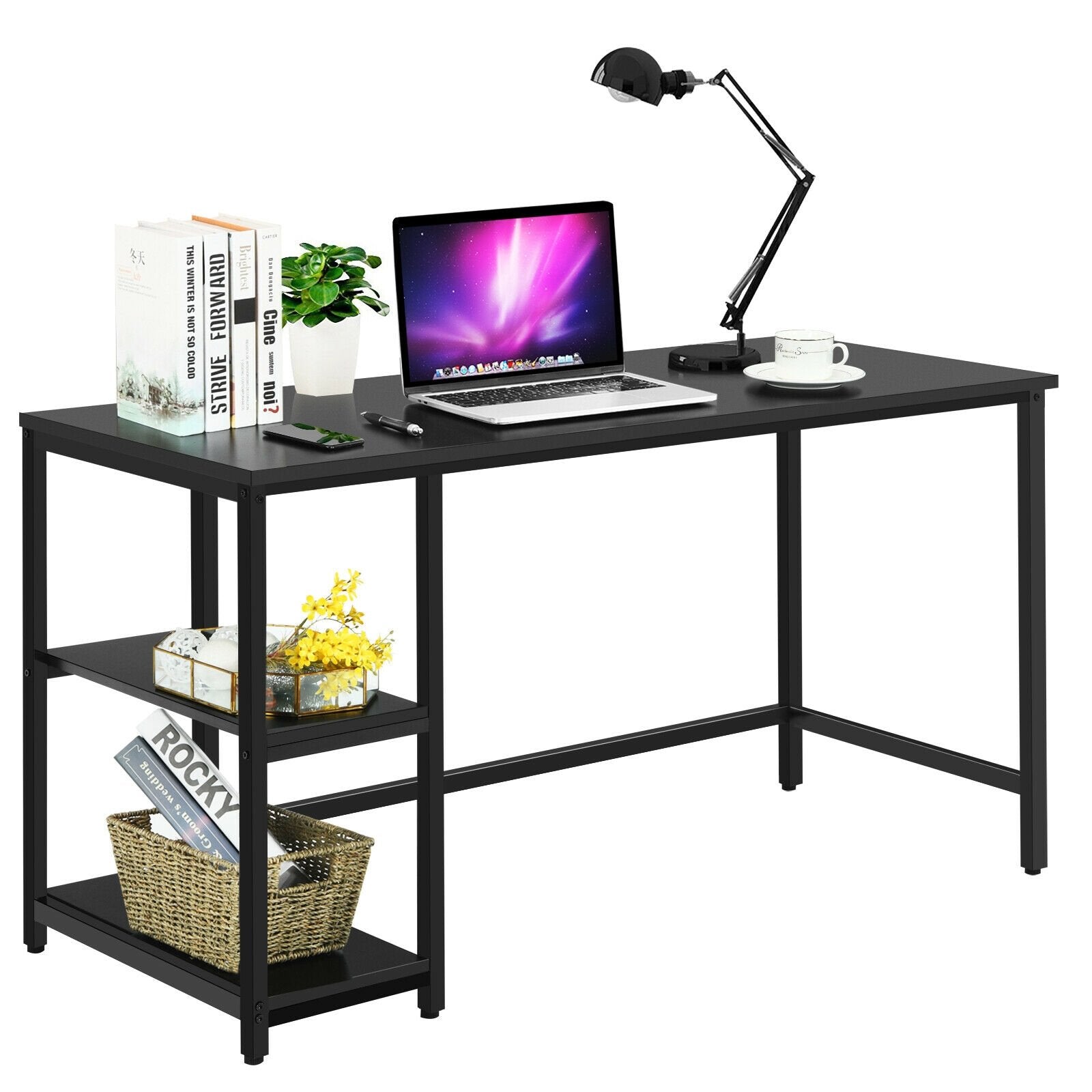 47"/55" Computer Desk Office Study Table Workstation Home with Adjustable Shelf Black-L - Gallery Canada