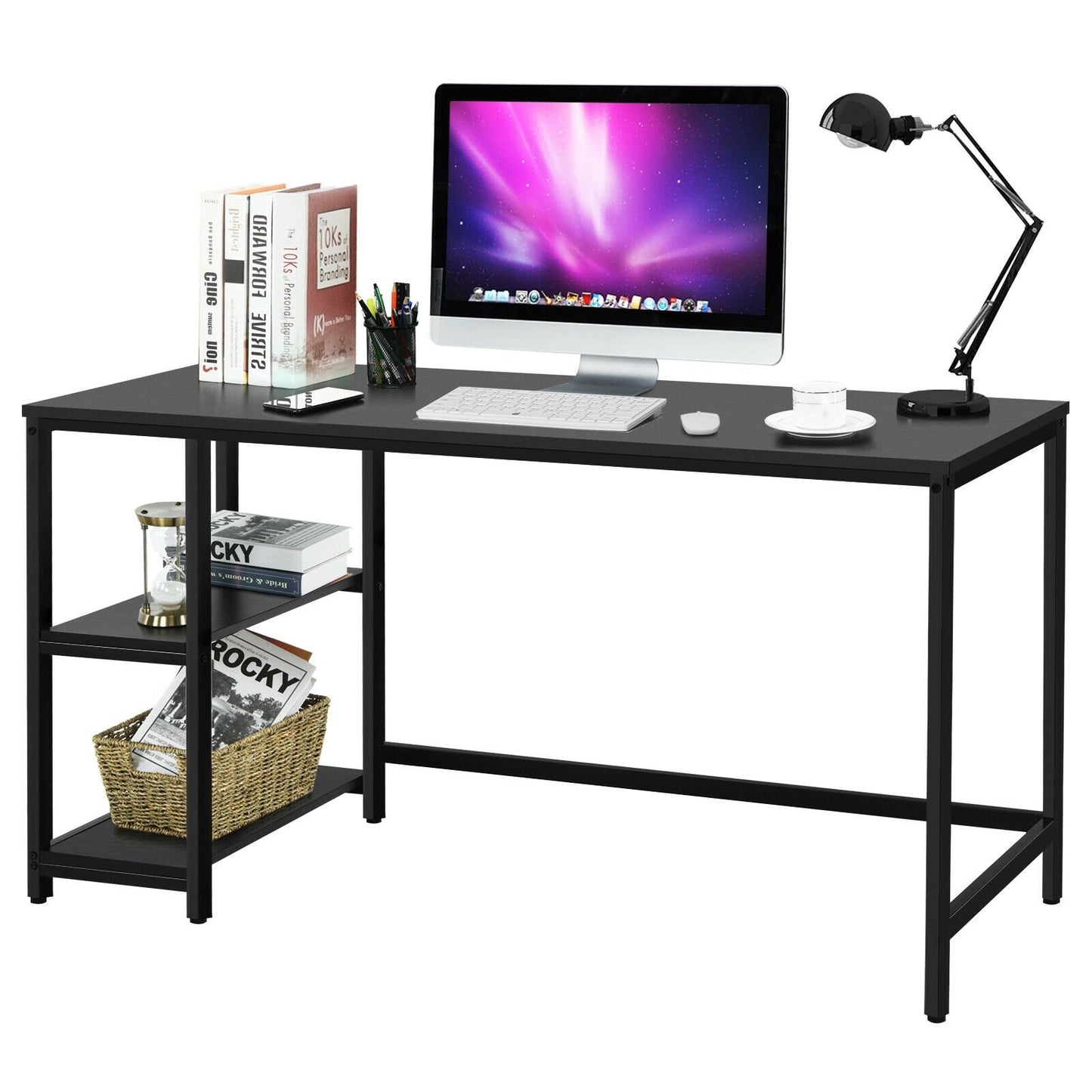 47"/55" Computer Desk Office Study Table Workstation Home with Adjustable Shelf Black-L - Gallery Canada