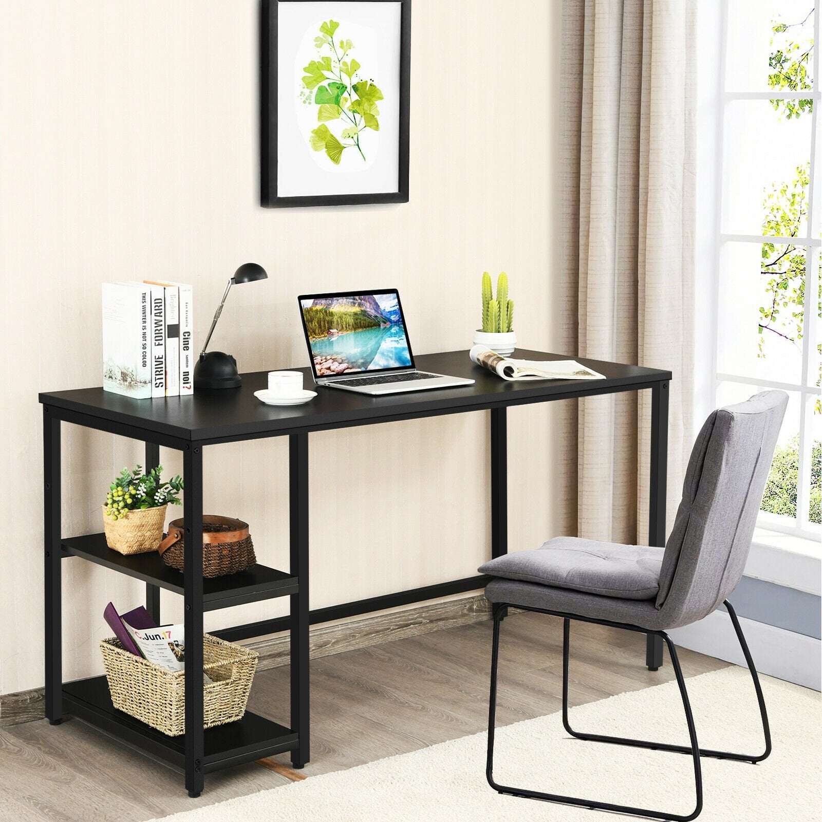 47"/55" Computer Desk Office Study Table Workstation Home with Adjustable Shelf Black-L Computer Desks   at Gallery Canada