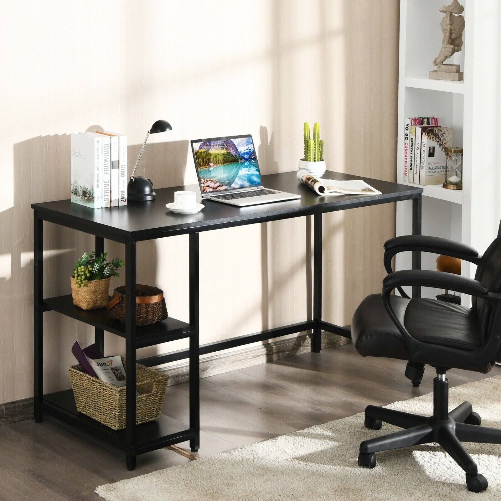 47"/55" Computer Desk Office Study Table Workstation Home with Adjustable Shelf Black-L - Gallery Canada