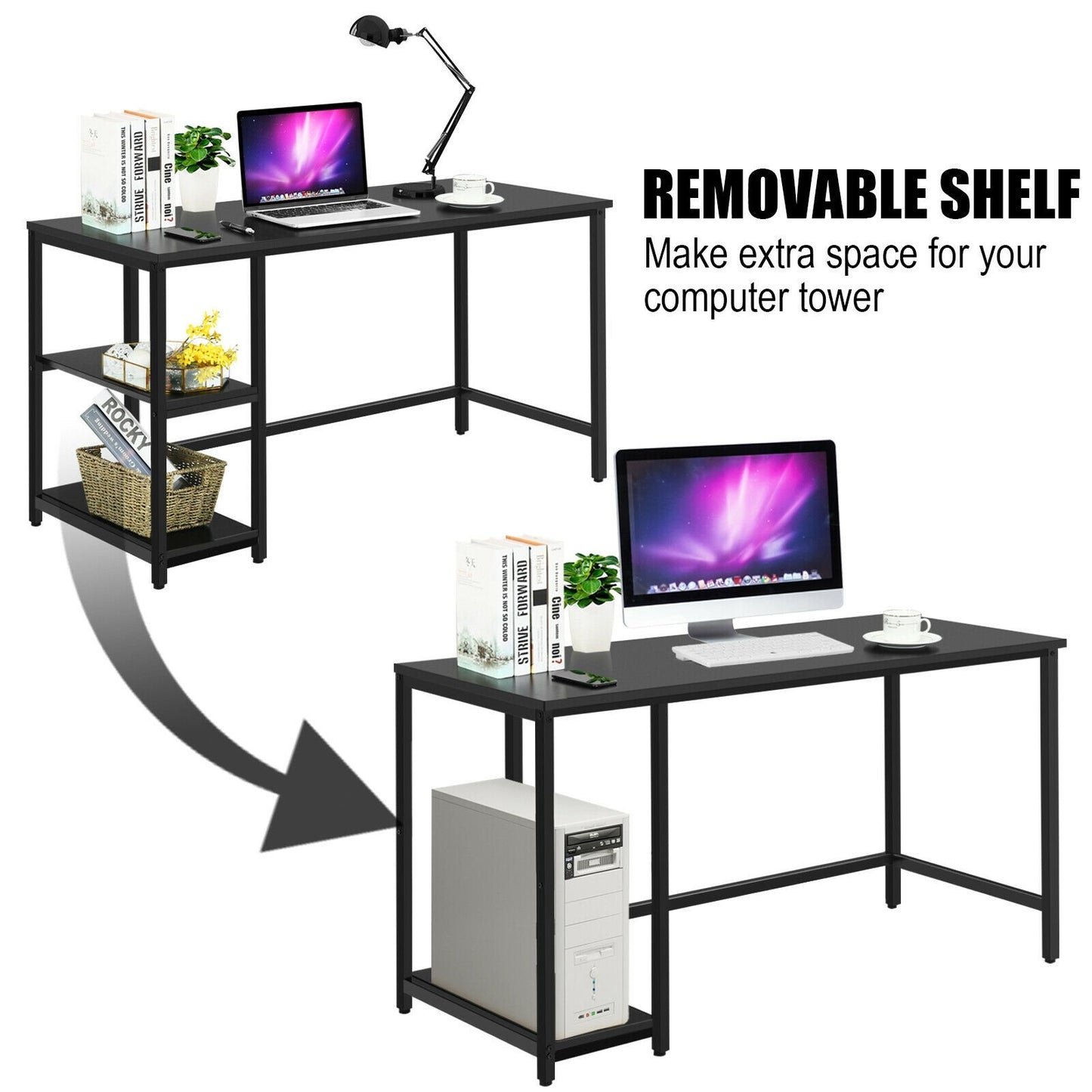 47"/55" Computer Desk Office Study Table Workstation Home with Adjustable Shelf Black-L Computer Desks   at Gallery Canada