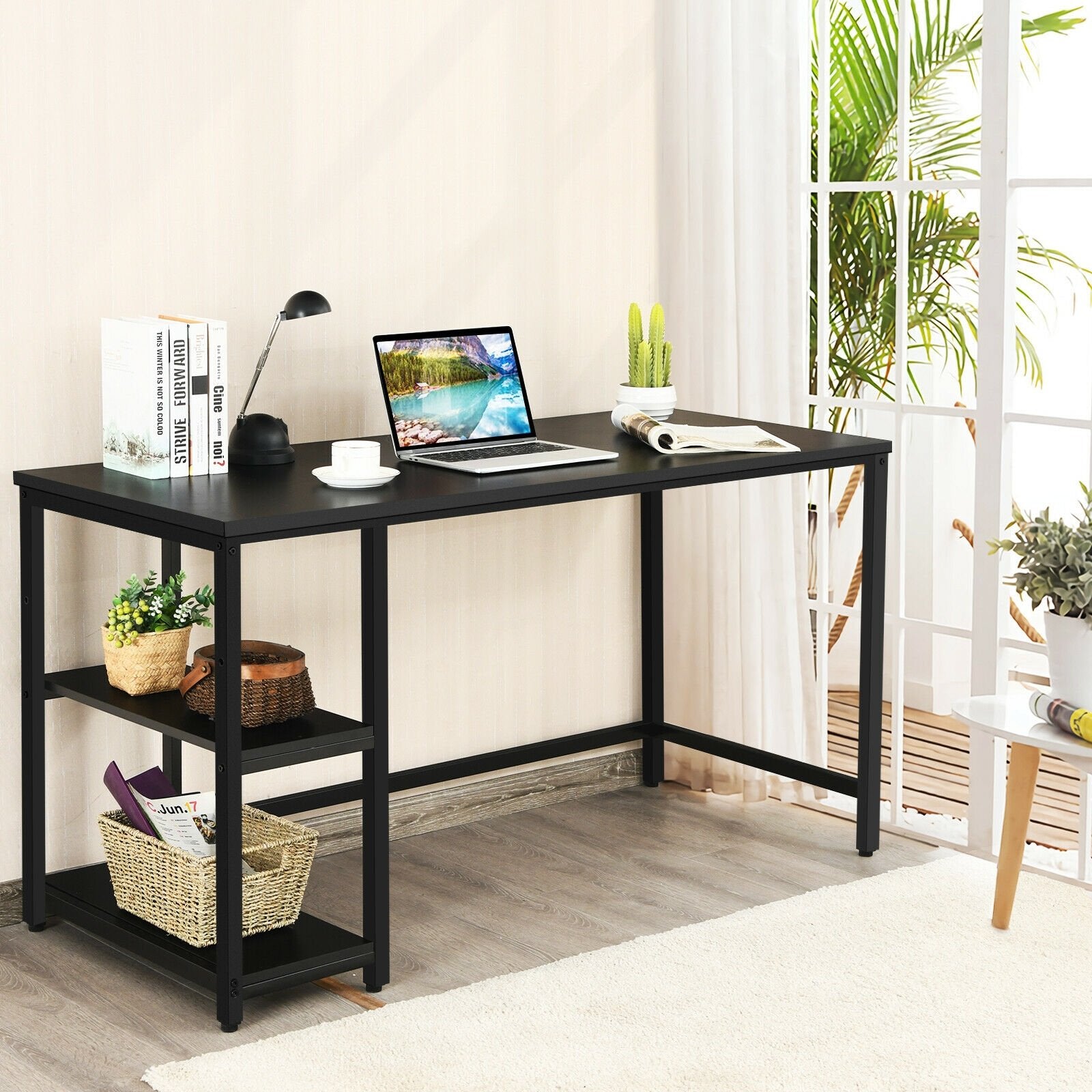 47"/55" Computer Desk Office Study Table Workstation Home with Adjustable Shelf Black-L - Gallery Canada