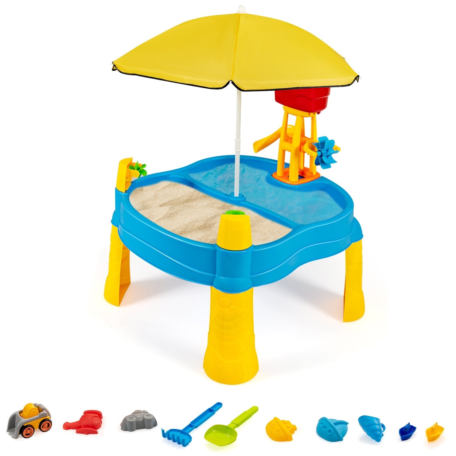 Kids Sand and Water Table for Toddlers with Umbrella and 18 Pieces Accessory Set, Multicolor - Gallery Canada
