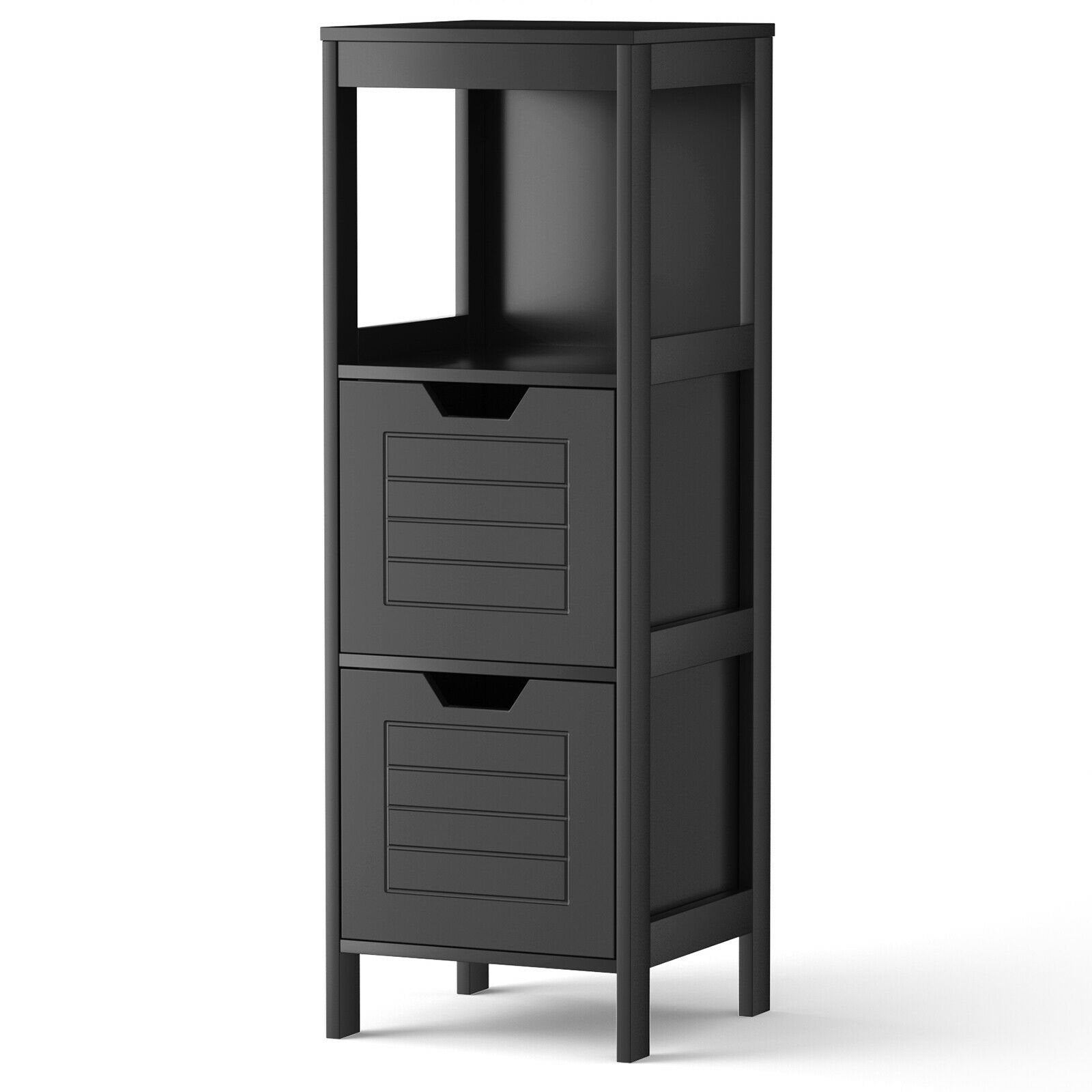 Bathroom Wooden Floor Cabinet Multifunction Storage Rack Stand Organizer, Black Floor Cabinets   at Gallery Canada