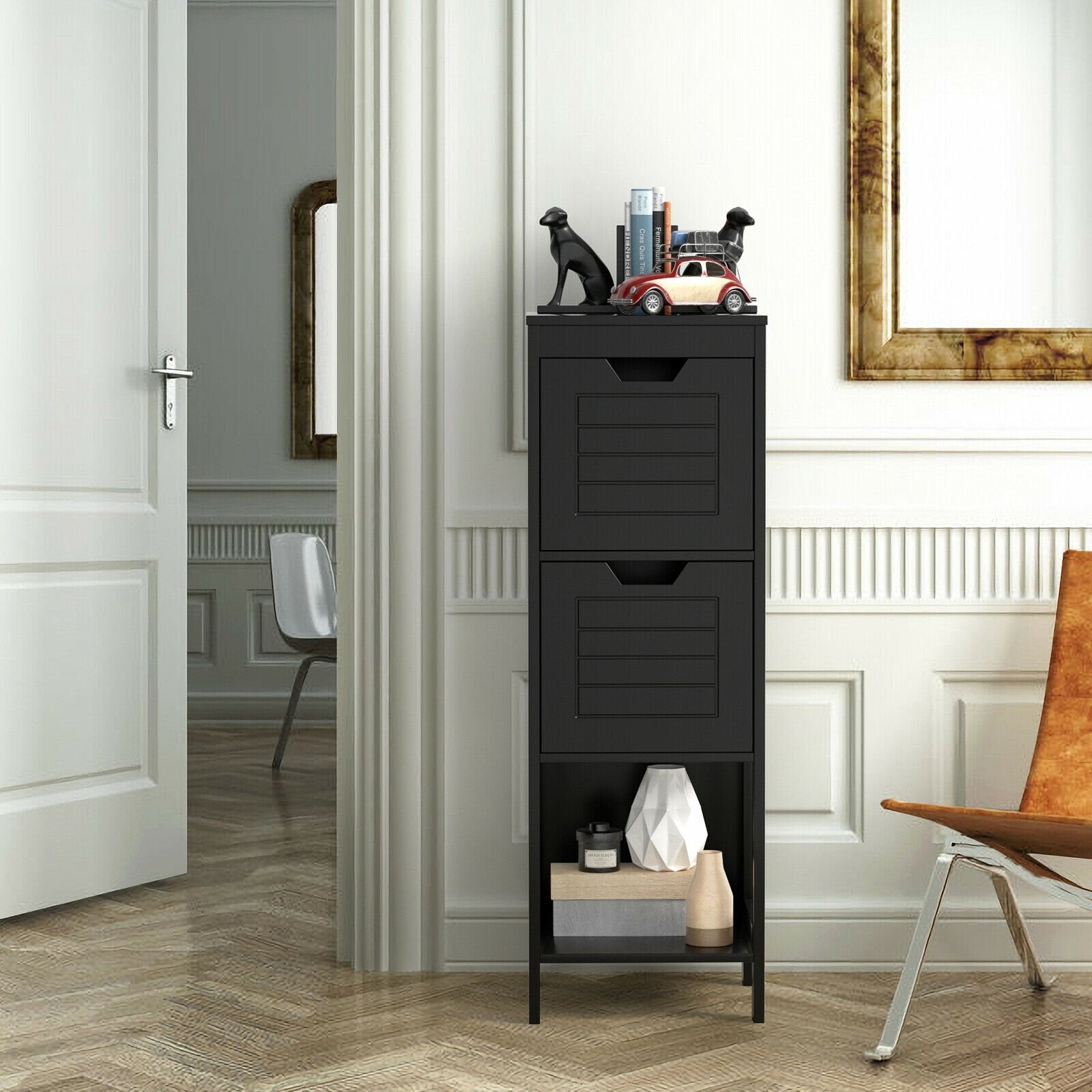 Bathroom Wooden Floor Cabinet Multifunction Storage Rack Stand Organizer, Black Floor Cabinets   at Gallery Canada