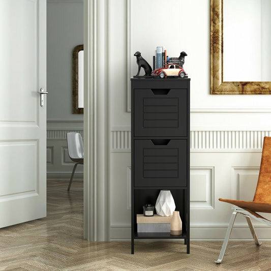 Bathroom Wooden Floor Cabinet Multifunction Storage Rack Stand Organizer, Black - Gallery Canada