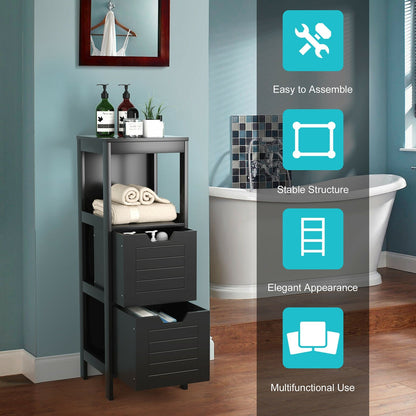 Bathroom Wooden Floor Cabinet Multifunction Storage Rack Stand Organizer, Black Floor Cabinets   at Gallery Canada