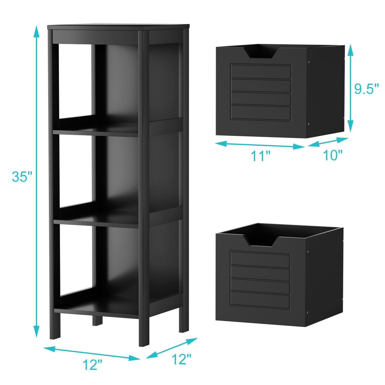 Bathroom Wooden Floor Cabinet Multifunction Storage Rack Stand Organizer, Black Floor Cabinets   at Gallery Canada