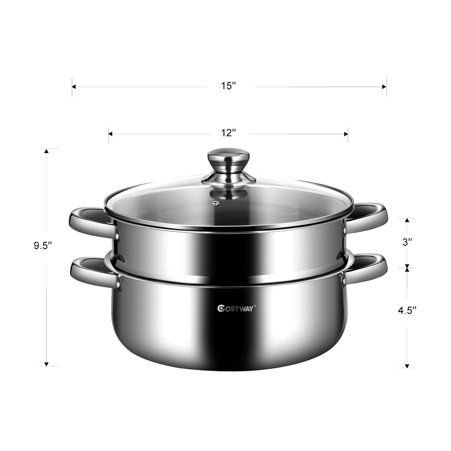 9.5 QT 2 Tier Stainless Steel Steamer Cookware Boiler - Gallery Canada