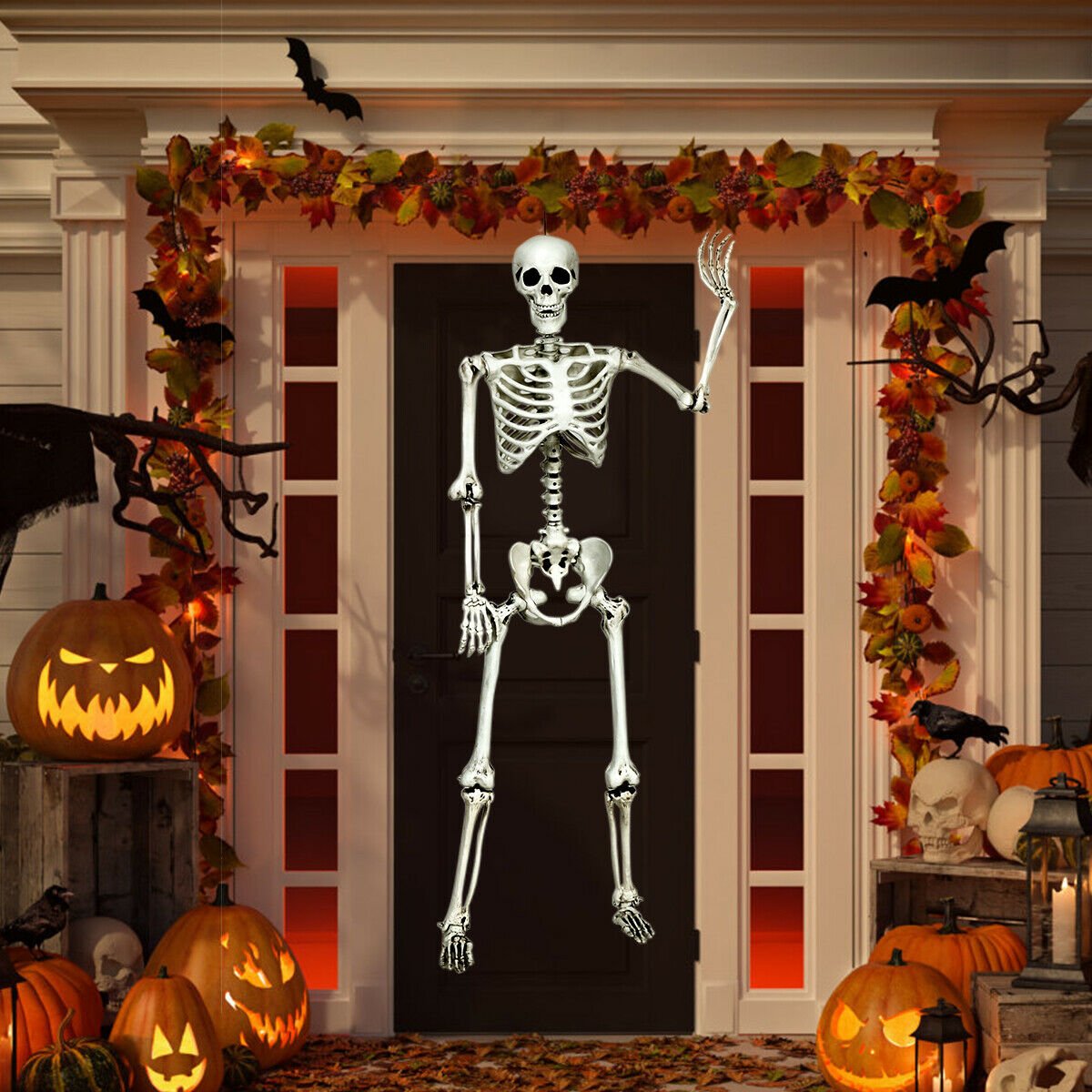 5.4 Feet Halloween Skeleton Life Size Realistic Full Body Hanging, White - Gallery Canada