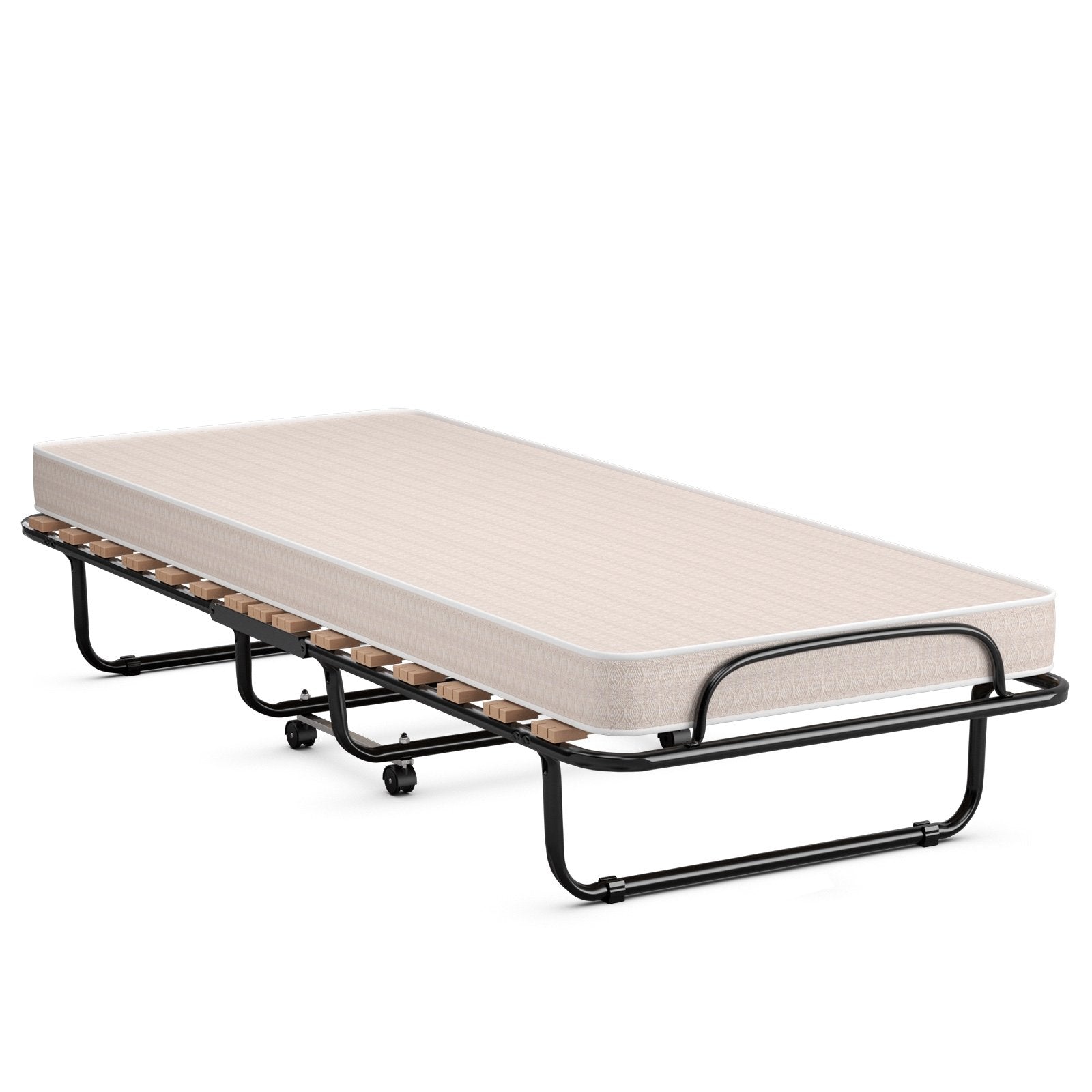 Portable Folding Bed with Memory Foam Mattress and Sturdy Metal Frame Made in Italy, Beige Folding Beds   at Gallery Canada