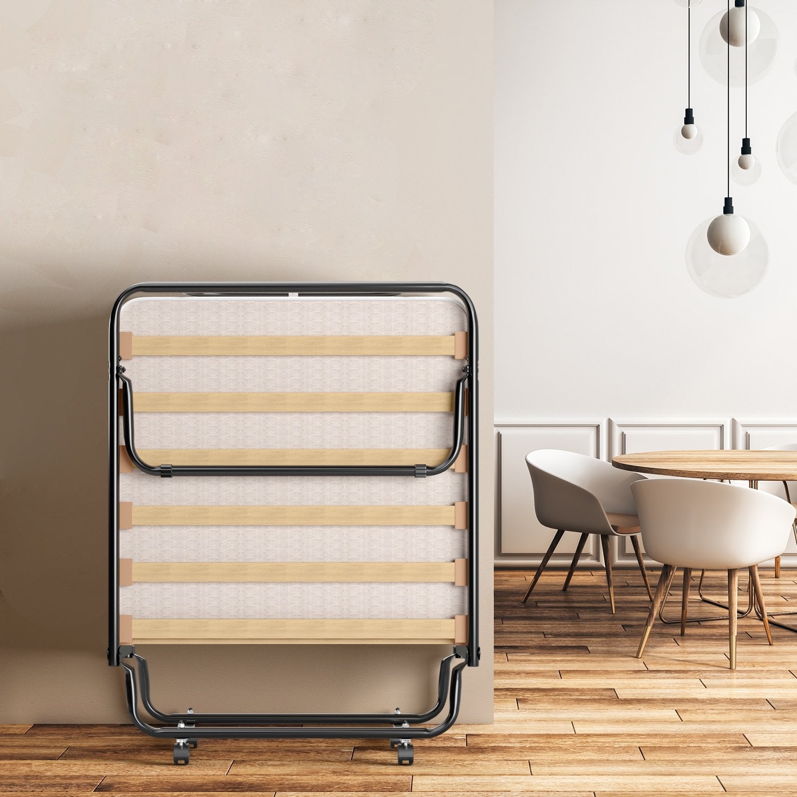 Portable Folding Bed with Memory Foam Mattress and Sturdy Metal Frame Made in Italy, Beige Folding Beds   at Gallery Canada