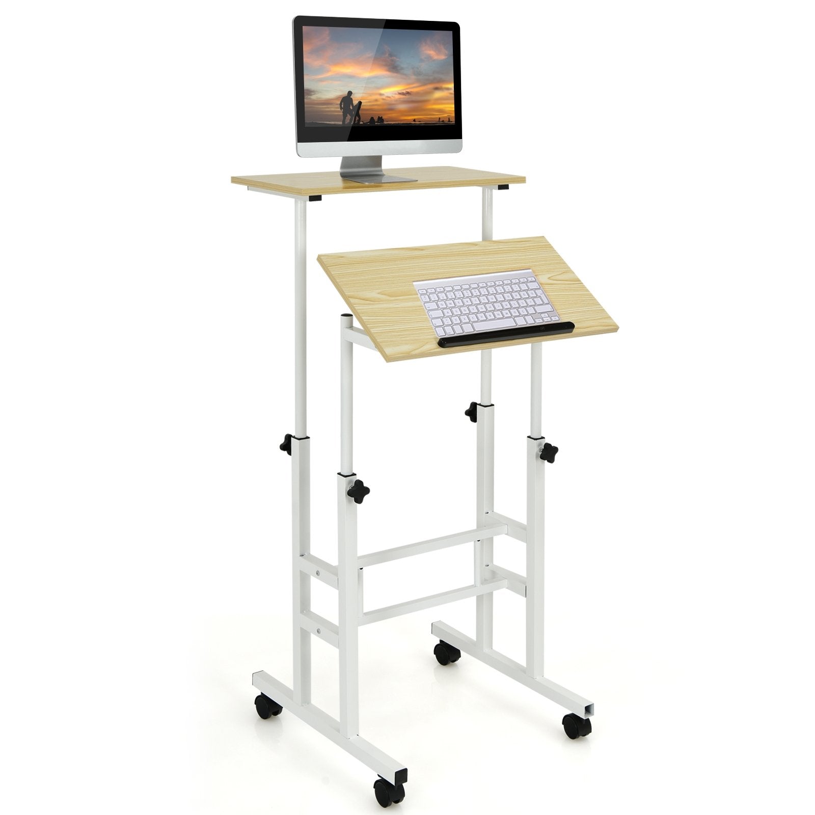 Height Adjustable Mobile Standing Desk with rolling wheels for office and home, Natural Laptop Tables & Printer Stands   at Gallery Canada