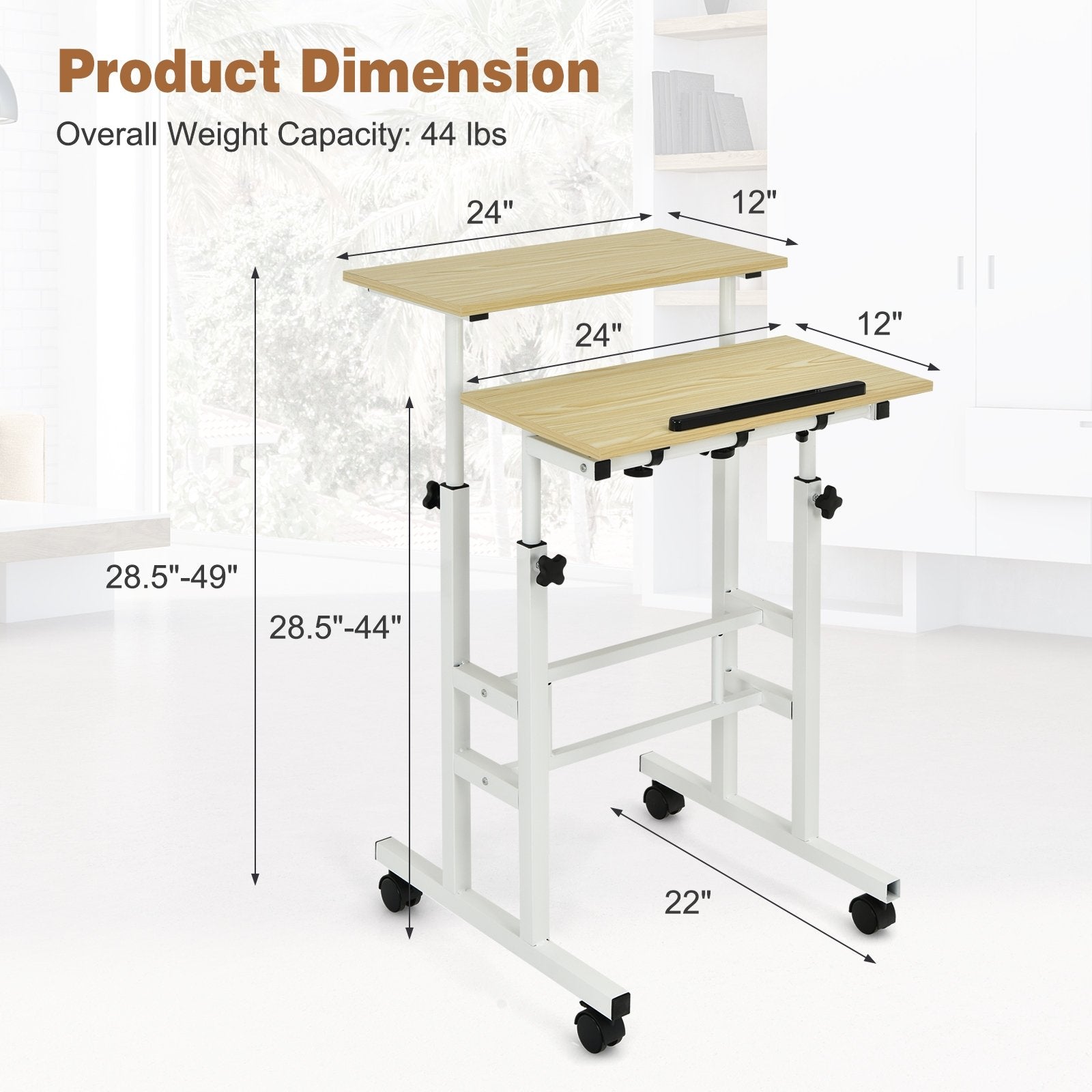 Height Adjustable Mobile Standing Desk with rolling wheels for office and home, Natural Laptop Tables & Printer Stands   at Gallery Canada