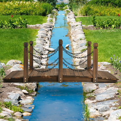 5 Feet Wooden Garden Bridge Arc Footbridge Stained Finish Walkway with Safety Rails, Brown Outdoor Decor   at Gallery Canada