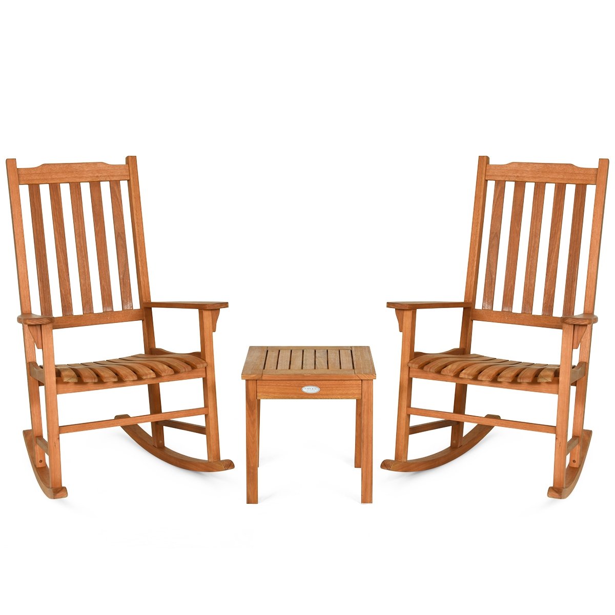 3 Pieces Eucalyptus Rocking Chair Set with Coffee Table, Natural Patio Conversation Sets   at Gallery Canada