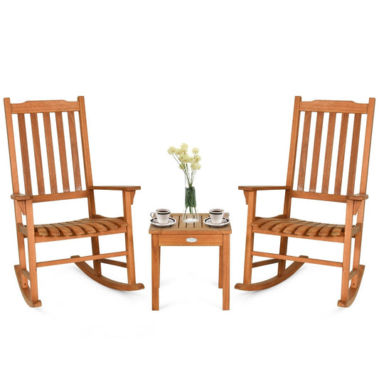 3 Pieces Eucalyptus Rocking Chair Set with Coffee Table, Natural - Gallery Canada