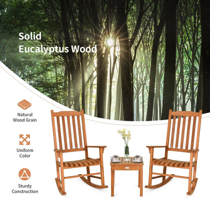 3 Pieces Eucalyptus Rocking Chair Set with Coffee Table, Natural - Gallery Canada