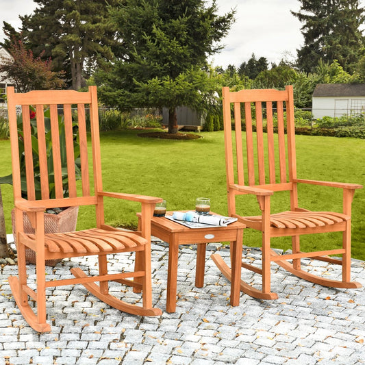 3 Pieces Eucalyptus Rocking Chair Set with Coffee Table, Natural Patio Conversation Sets   at Gallery Canada