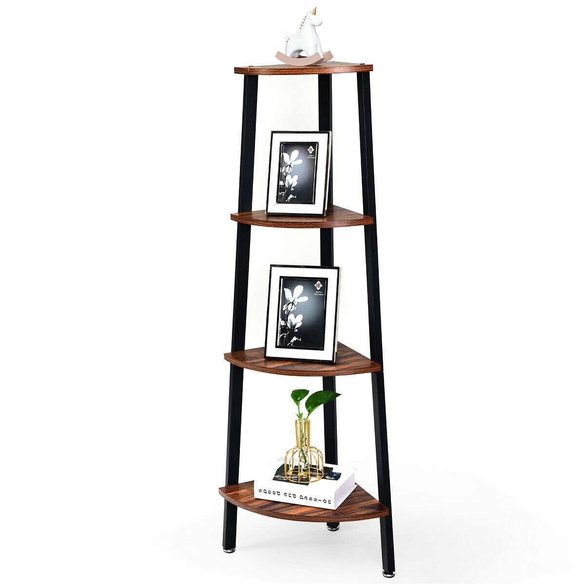 4-Tier Corner Shelf Metal Storage Rack Domestic Bookcase, Black Bookcases   at Gallery Canada