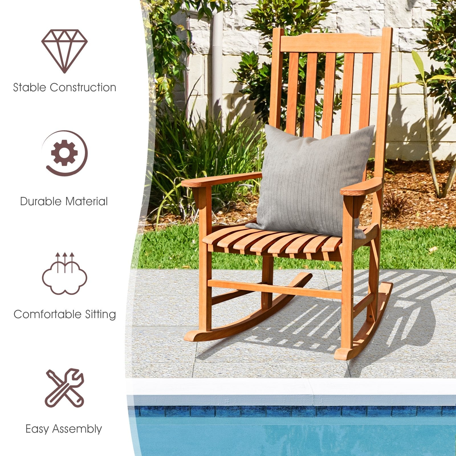 Outdoor Rocking Chair Single Rocker for Patio Deck, Natural Patio Rocking Chairs & Gliders   at Gallery Canada