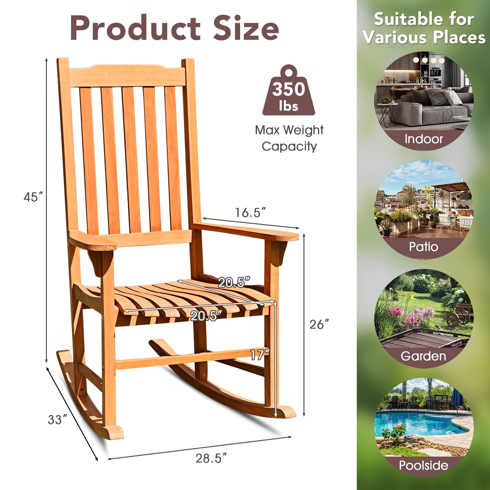 Outdoor Rocking Chair Single Rocker for Patio Deck, Natural Patio Rocking Chairs & Gliders   at Gallery Canada