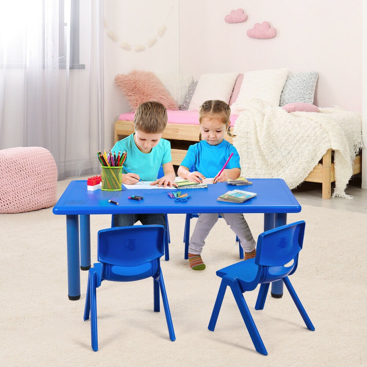 Kids Plastic Rectangular Learn and Play Table, Blue - Gallery Canada