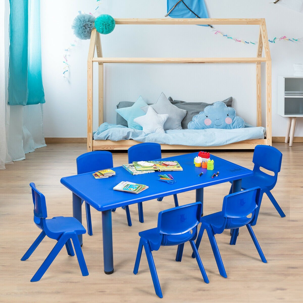 Kids Plastic Rectangular Learn and Play Table, Blue - Gallery Canada