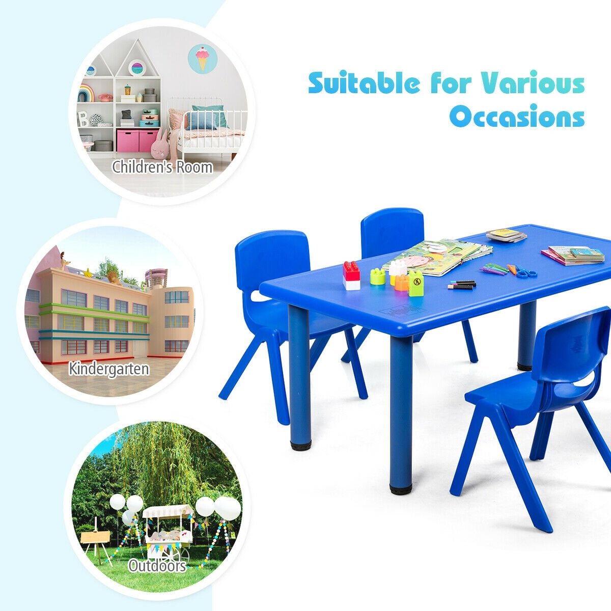 Kids Plastic Rectangular Learn and Play Table, Blue Kids Table & Chair Sets   at Gallery Canada