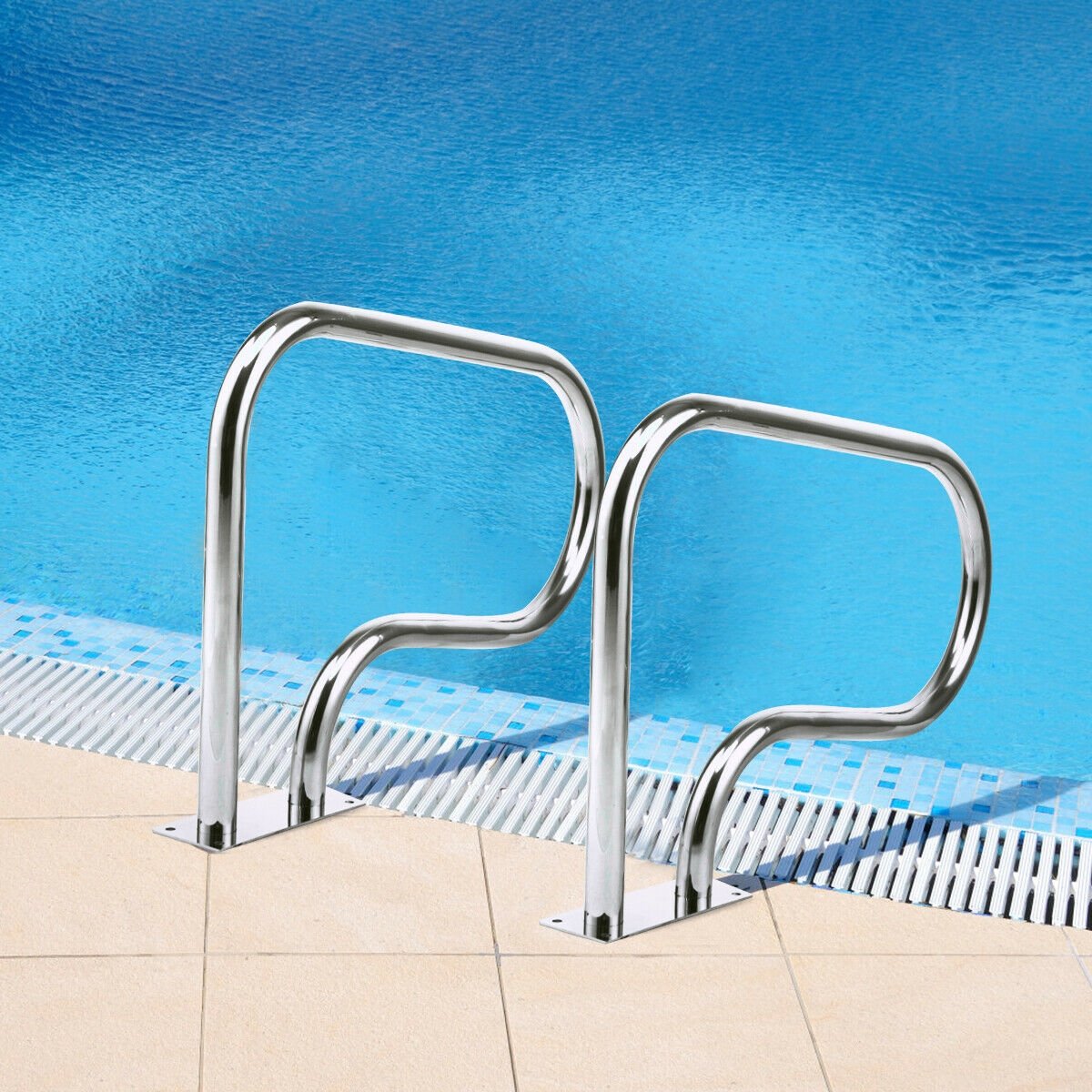 Stainless Steel Swimming Pool Hand Rail with Base Plate, Silver Swimming Pools   at Gallery Canada