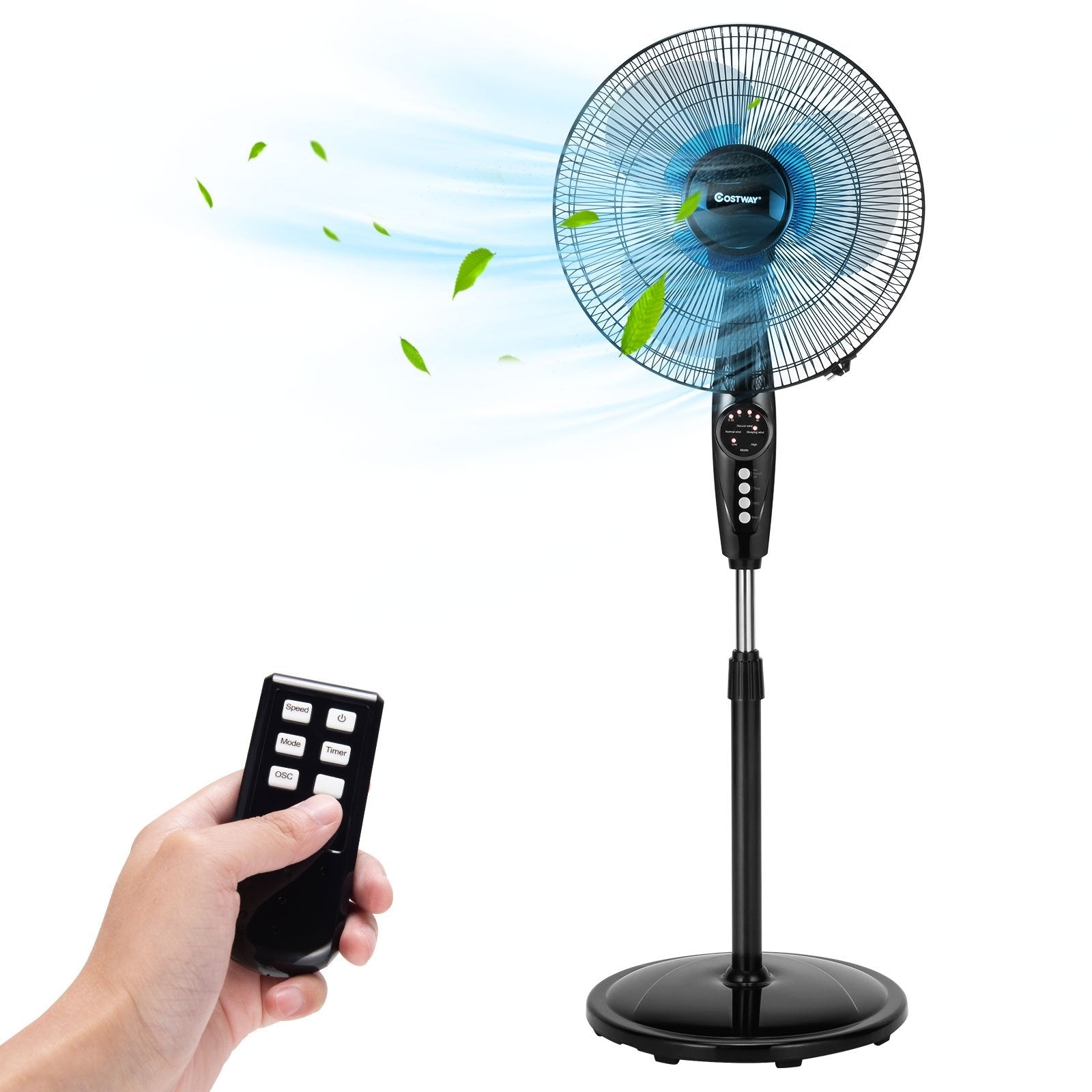 18 Inch Adjustable Height Fan with Quiet Oscillating Stand for Home and Office, Black Fans   at Gallery Canada