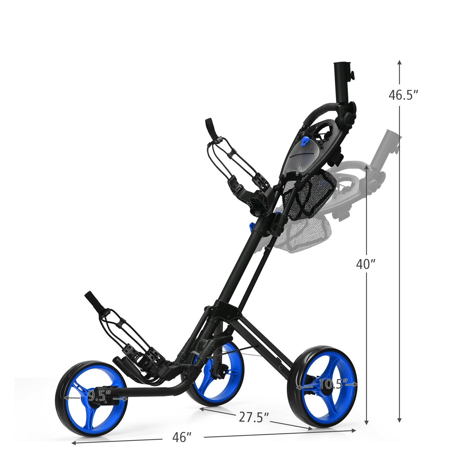 Folding 3 Wheels Golf Push Cart with Brake Scoreboard Adjustable Handle, Blue Golf   at Gallery Canada