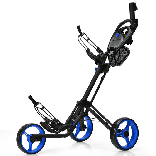 Folding 3 Wheels Golf Push Cart with Brake Scoreboard Adjustable Handle, Blue