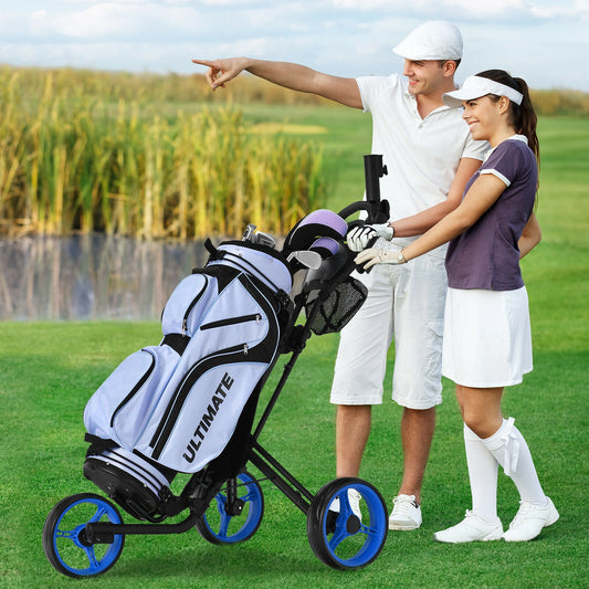 Folding 3 Wheels Golf Push Cart with Brake Scoreboard Adjustable Handle, Blue Golf Blue  at Gallery Canada