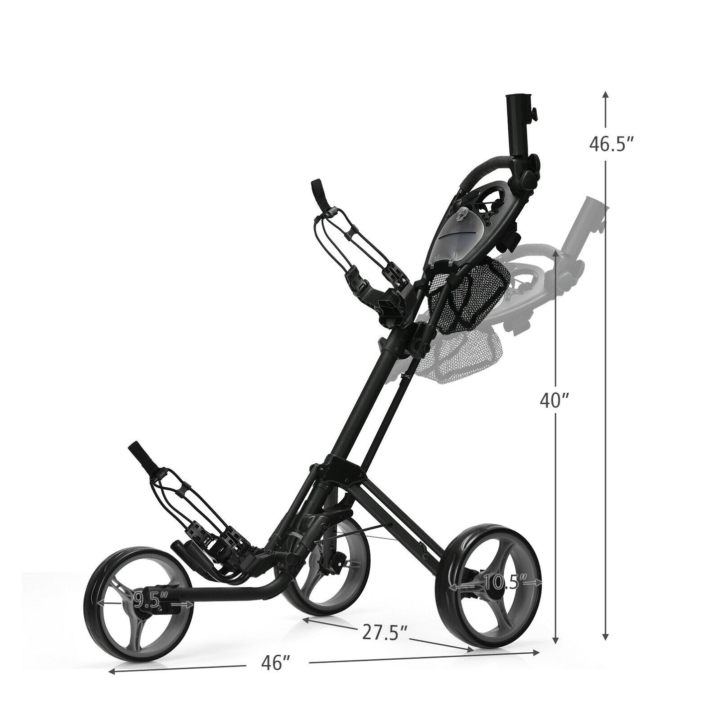 Folding 3 Wheels Golf Push Cart with Brake Scoreboard Adjustable Handle, Gray Golf   at Gallery Canada