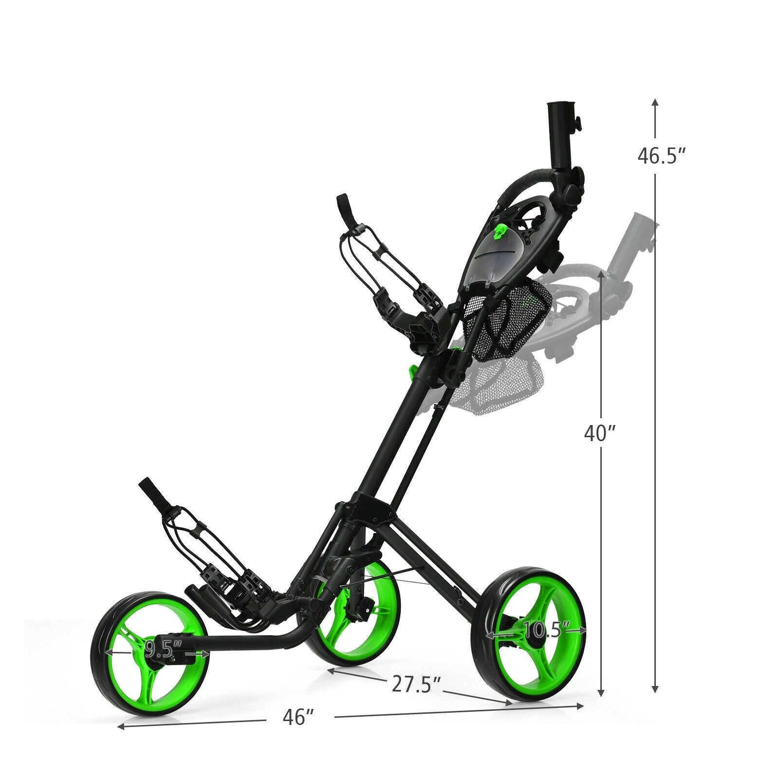 Folding 3 Wheels Golf Push Cart with Brake Scoreboard Adjustable Handle, Green Golf   at Gallery Canada