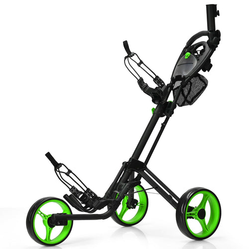 Folding 3 Wheels Golf Push Cart with Brake Scoreboard Adjustable Handle, Green