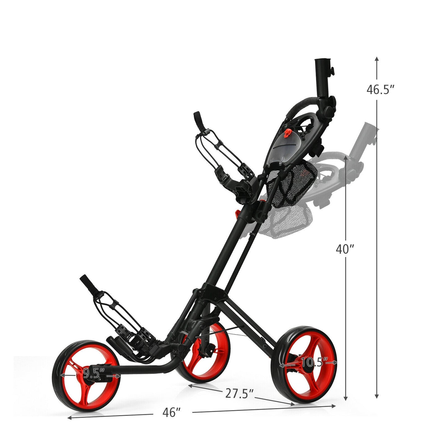 Folding 3 Wheels Golf Push Cart with Brake Scoreboard Adjustable Handle, Red Golf   at Gallery Canada