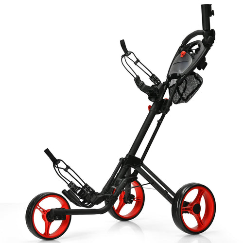 Folding 3 Wheels Golf Push Cart with Brake Scoreboard Adjustable Handle, Red