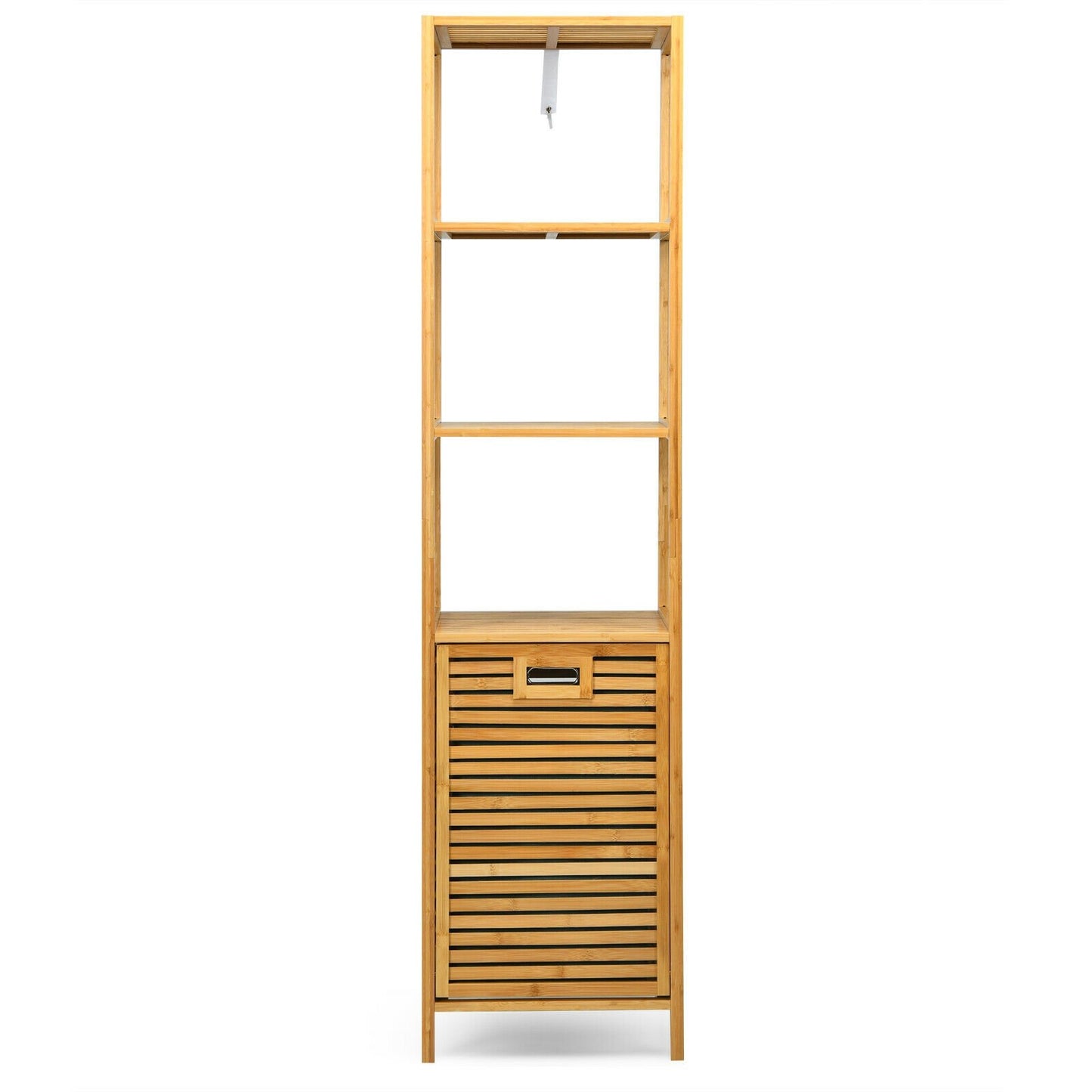 Bamboo Tower Hamper Organizer with 3-Tier Storage Shelves, Natural Floor Cabinets   at Gallery Canada