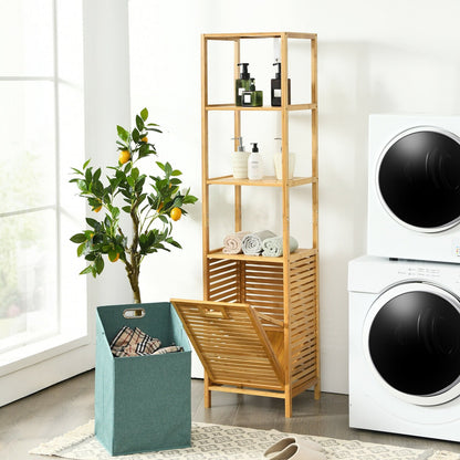 Bamboo Tower Hamper Organizer with 3-Tier Storage Shelves, Natural Floor Cabinets   at Gallery Canada