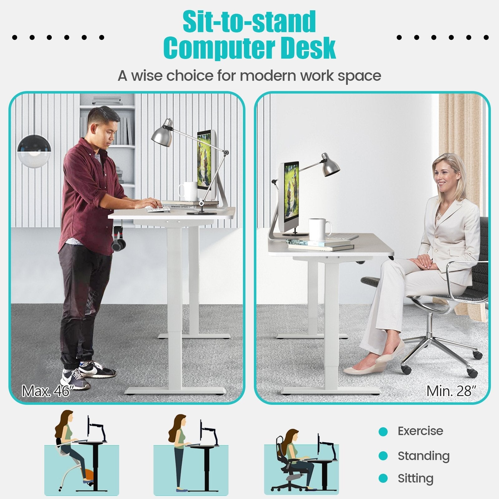 Electric Height Adjustable Standing Desk with Memory Controller, White - Gallery Canada