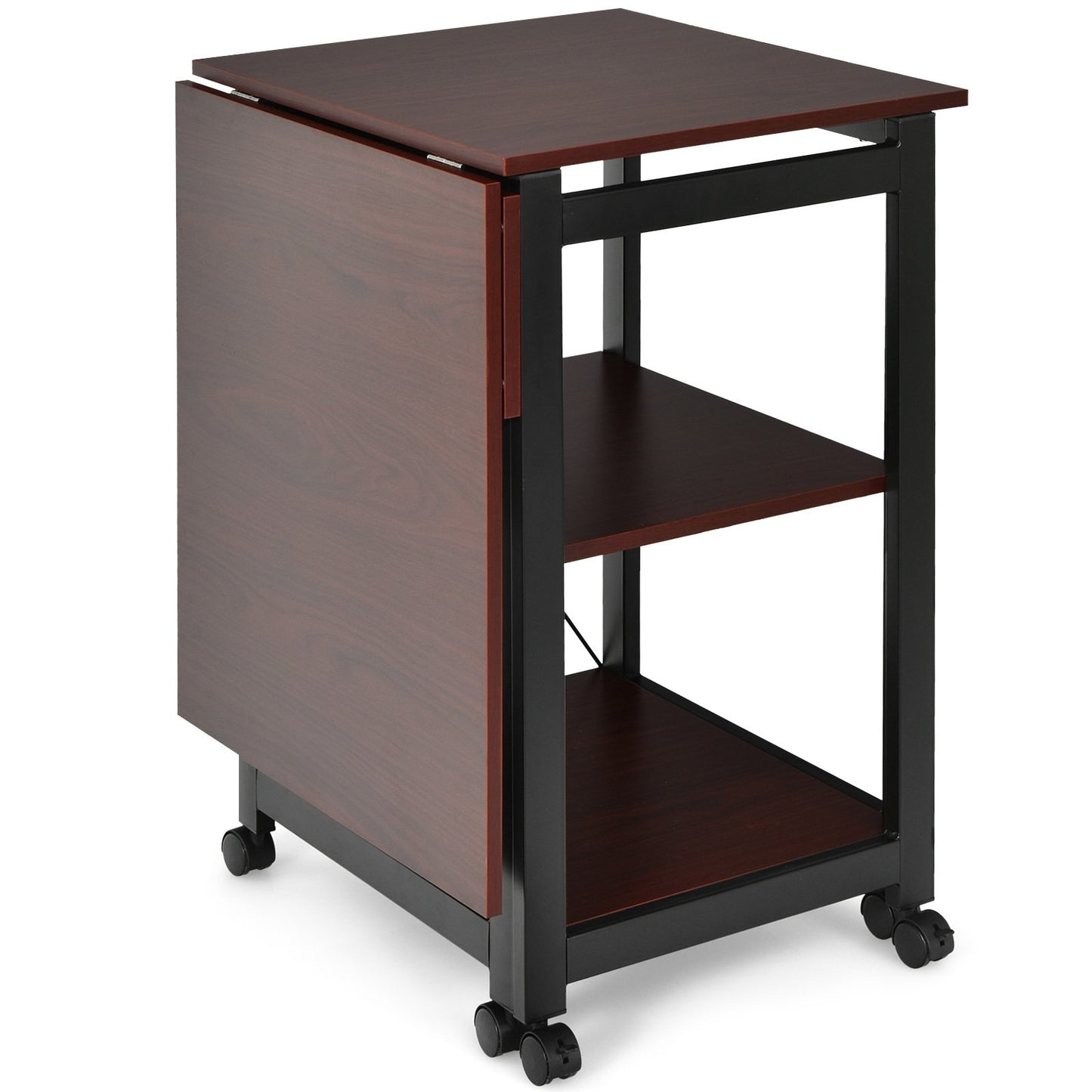 Rolling Folding Computer Desk with Storage Shelves, Brown - Gallery Canada