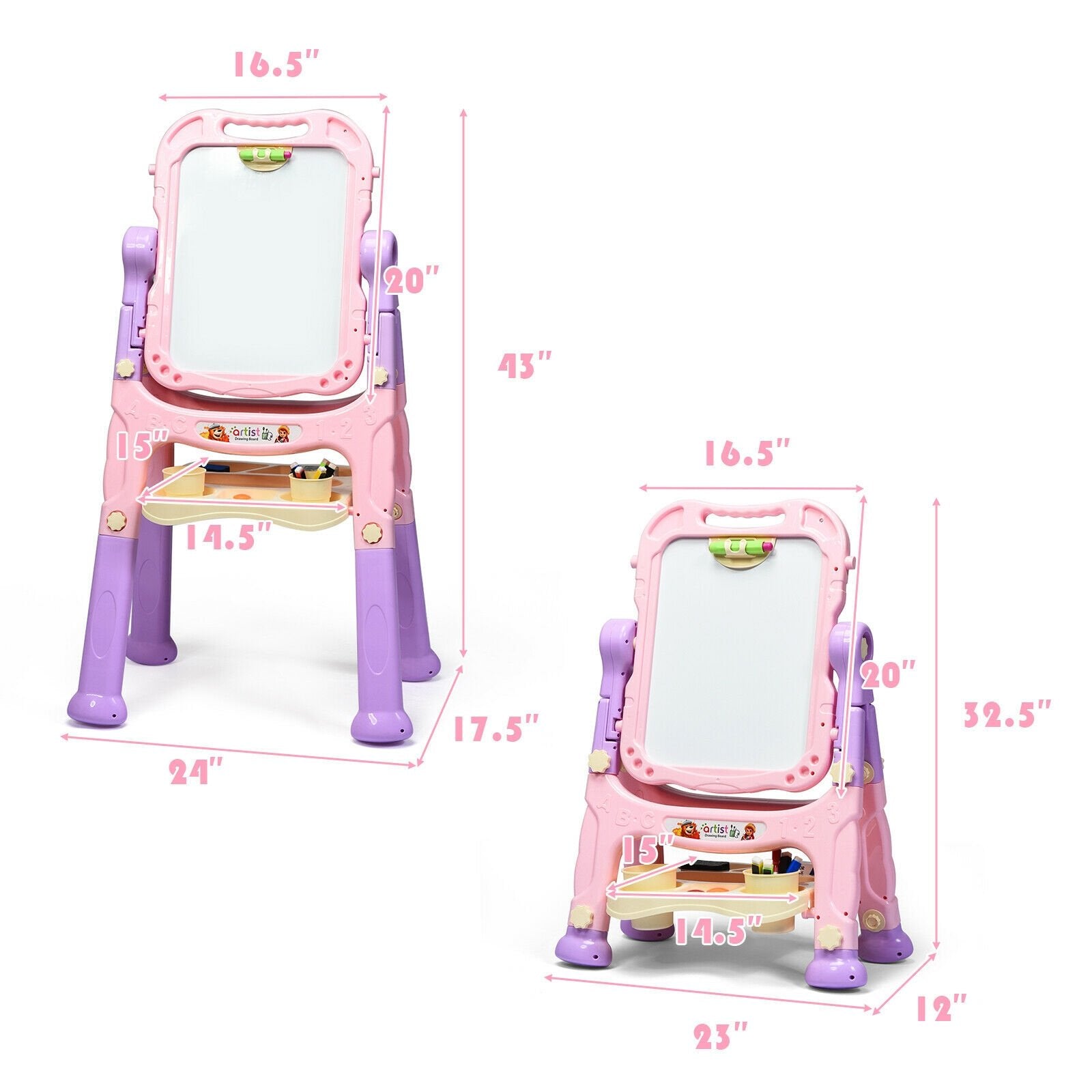 Height Adjustable Kids Art Easel Magnetic Double Sided Board, Pink Art Easels   at Gallery Canada