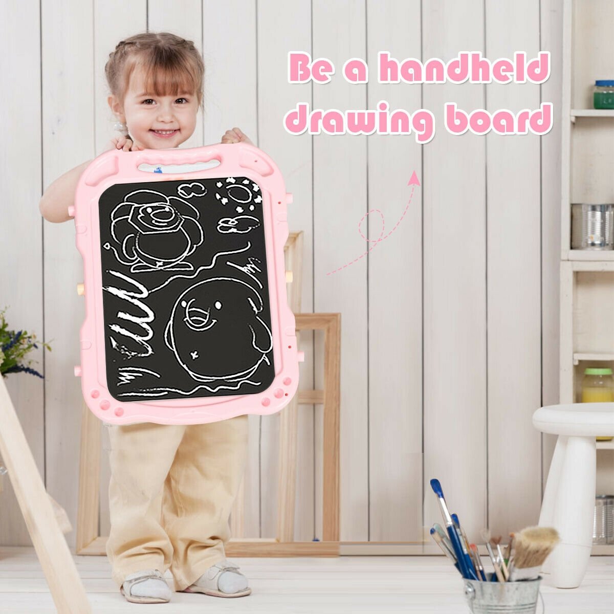 Height Adjustable Kids Art Easel Magnetic Double Sided Board, Pink Art Easels   at Gallery Canada