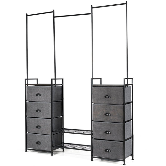 3-in-1 Portable Multifunctional  Dresser with 8 Fabric Drawers and Metal Rack, Gray Clothing & Closet Storage   at Gallery Canada