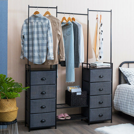 3-in-1 Portable Multifunctional  Dresser with 8 Fabric Drawers and Metal Rack, Gray Clothing & Closet Storage   at Gallery Canada