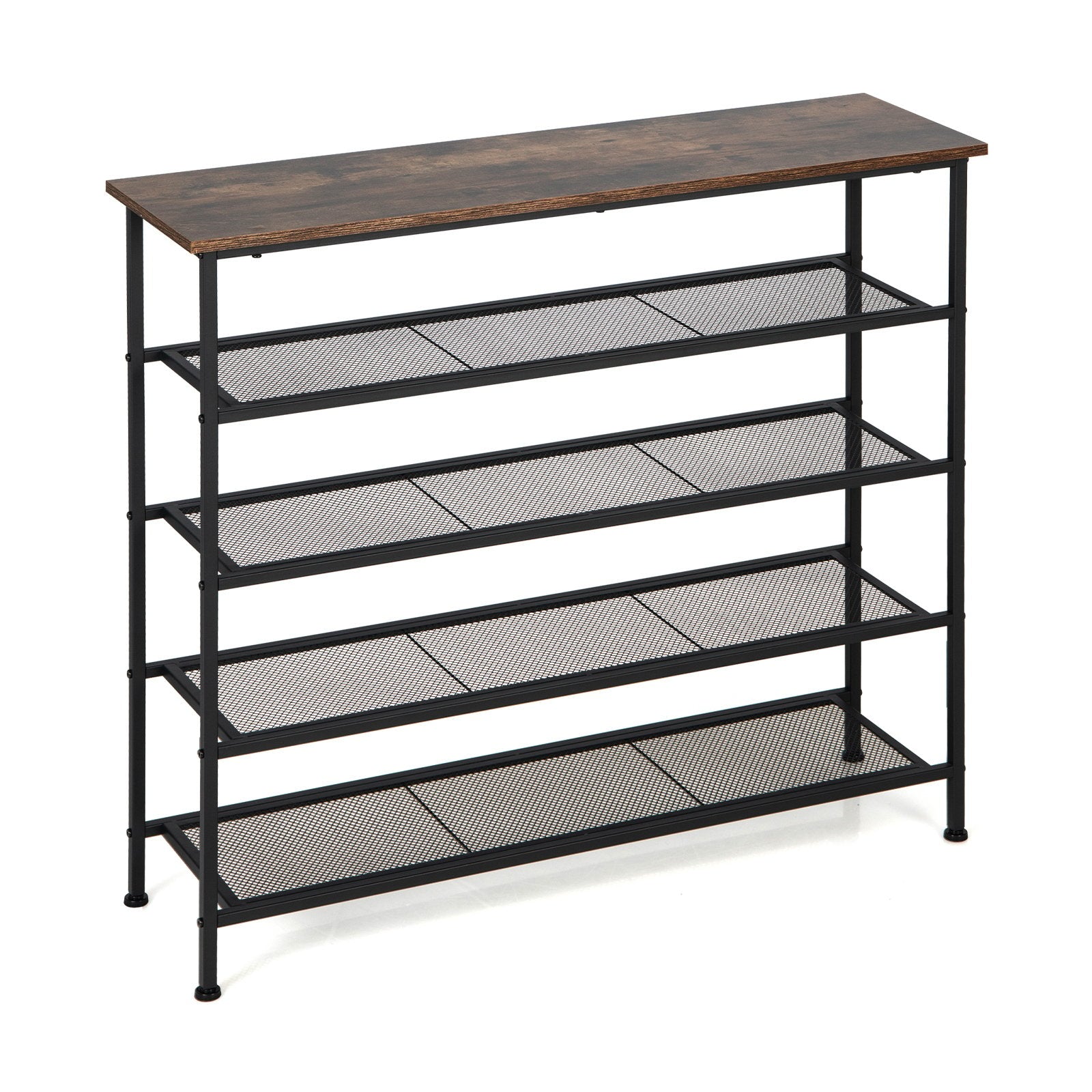 Industrial Adjustable 5-Tier Metal Shoe Rack with 4 Shelves for 16-20 Pairs, Rustic Brown Shoe Racks & Storage Benches   at Gallery Canada