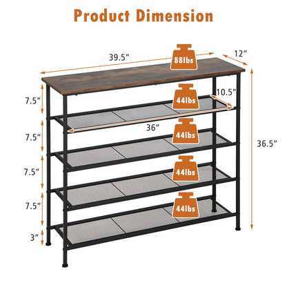 Industrial Adjustable 5-Tier Metal Shoe Rack with 4 Shelves for 16-20 Pairs, Rustic Brown Shoe Racks & Storage Benches   at Gallery Canada