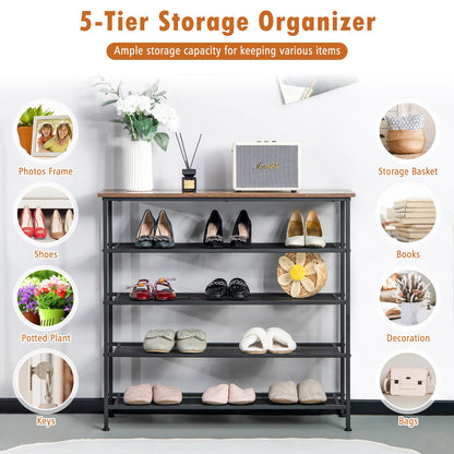 Industrial Adjustable 5-Tier Metal Shoe Rack with 4 Shelves for 16-20 Pairs, Rustic Brown Shoe Racks & Storage Benches   at Gallery Canada